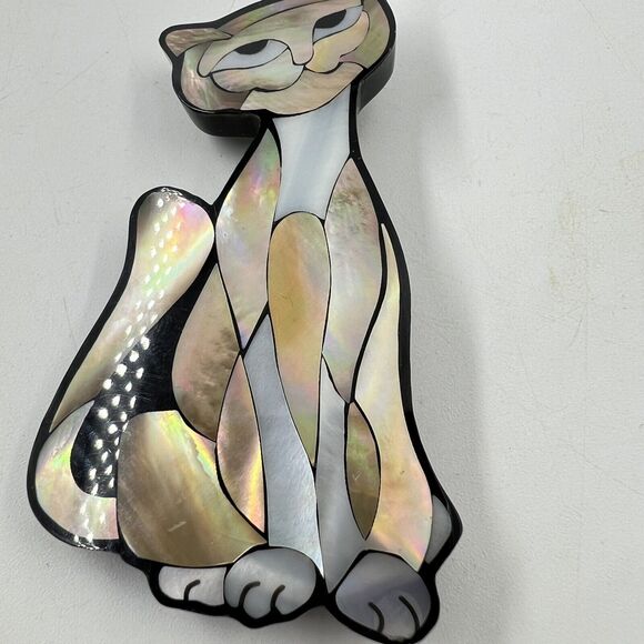 LEE SANDS Abalone Shell KITTY CAT Brooch FELINE LIONESS Pin - Picture 6 of 6